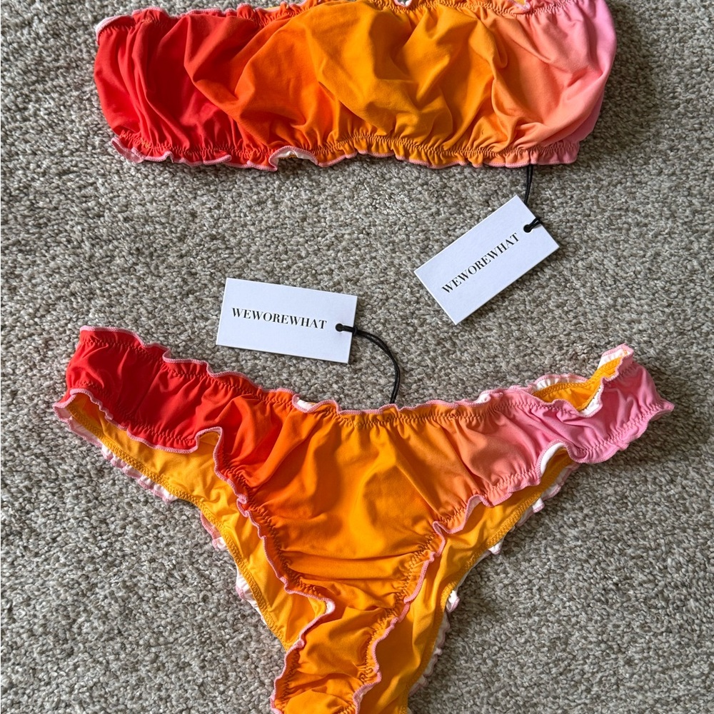 Brand new WeWoreWhat Red and Orange Scunchie Bikini Top & Bottom
